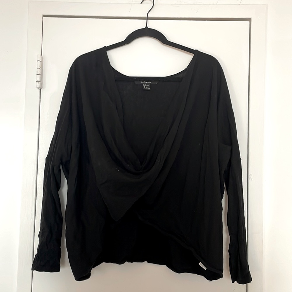 black deep-cowl neck long sleeve top